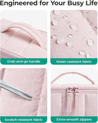 BAGSMART Travel Makeup Bag for Women, Portable Water-resistant Cosmetic Case, Puffy Padded Make Up Organizer Pouch, Open Flat Toiletry Bag for Toiletries, Brushes, Khaki