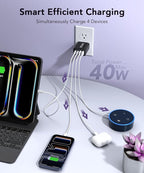 [2-Pack] 40W USB C Charger Block, 4-Port Type C Fast Charging Brick Dual PD&QC Wall Plug Adapter Power Brick for iPhone 13/14/15/16/17/Pro Max/Plus/iPad/Airpods/iwatch/Samsung Galaxy (Black)
