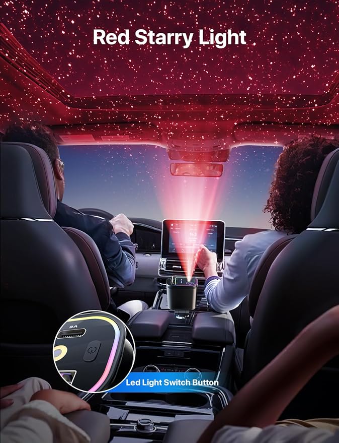 Retractable Car Charger with Starlight, 66W Starlight in Car roof 4 in 1 Retractable Car Phone Charger Adapter, Fast Charging USB C Cable, Compatible with iPhone 17/16/15/14/13/12