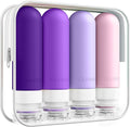 Quatish Travel Bottles for Toiletries, Original Patented Leak Proof Travel Size Containers, 3 oz Tsa Approved Silicone Shampoo and Conditioner Bottles, 4 Pack,，Purple