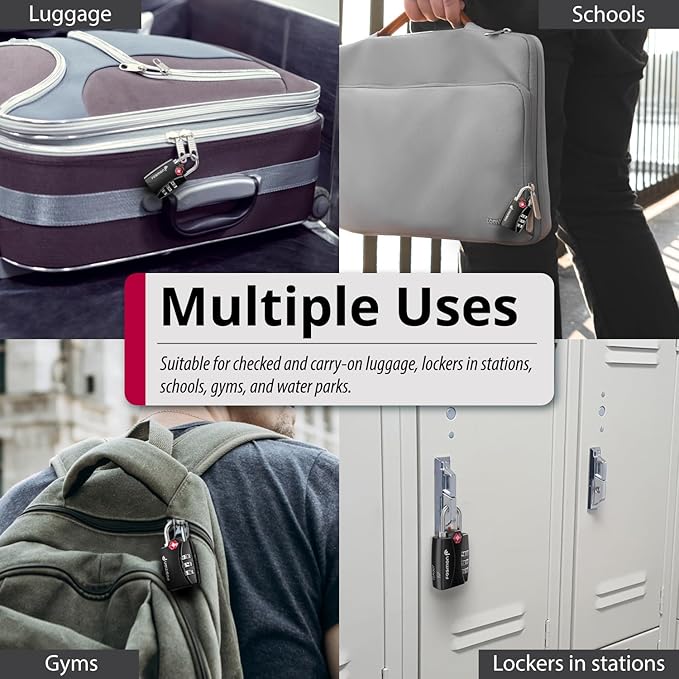 Fosmon TSA Approved Locks for Luggage. Suitcase Locks with Open Alert Indicator, 3 Digit Combination Padlock with Alloy Body for Travel, Backpack Zipper Anti Theft, Locker, Gym, Gun Case, Tent- 2 Pack