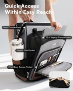 Rolling Backpack for Women, Travel Backpack with Wheels, Vertical Storage Wheeled Laptop Backpack, Underseat Carry on Luggage for College Business Work, Stylish Rolling Laptop Bag, Grey Brown