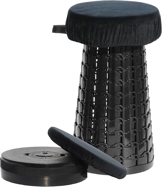 ALEVMOOM Upgraded 19.7" Collapsible Stool Portable + 1.38" Thicker Cushion, Telescoping Folding Seat for Adults, 1000lbs Max Weight, Heavy Duty Portable Chair for Outdoor Travel&Camping