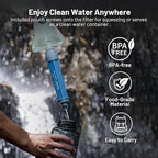 Yuclet Squeeze Water Filtration System with Four 34-Oz Squeezable Pouches and 0.1 Micron Filter Straw, Portable Water Purifier Survival for Backpacking, Camping, Hiking and Emergency Preparedness