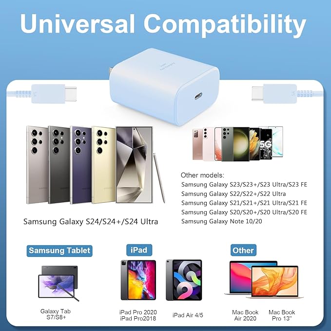 45W Super Fast Charger USB C Android Phone Type C Charger Fast Charging Block with 10FT Cord for Samsung Galaxy S26/S26 Ultra/S26+/S25 Ultra/S25/S24 Ultra/S24/S23 Ultra/S22/S21/S20/Note 10, Blue