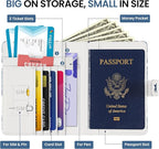 Passport Holder for Travel Essentials, RFID Blocking Leather Cover Wallet with Magnetic Closure, Aesthetic & Cute Passport Book Case for Women and Men - Blueflower