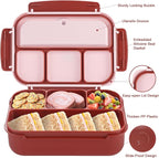 shell and turtle Bento Box Adult Lunch Box, Lunch Containers for Kids Girls Boys with 4 Compartments, Lunchable Food Container with Utensils, Sauce Jar, Muffin Liners, 40 Oz/5 Cup, Retro Red