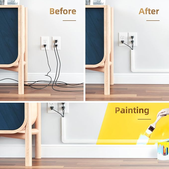 Delamu 94in Large Cable Hider, Cord Hider Cord Covers for Wire on Wall, Paintable Wire Covers Wire Hider for Cords on Wall, TV Cable Cover Raceway to Hide 3-4 Cords, 6xL15.7 W1.18 H0.67in, White