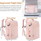 Lumesner Carry on Travel Backpacks, Extra Large 40L Flight Approved Bag for Men & Women,Expandable Suitcase Backpack With 4 Packing Cubes,Water Resistant Luggage Daypack Business Weekender Bag, Pink