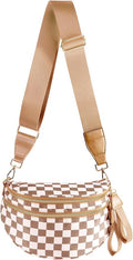 Black and White Checkered Crossbody Bag Bum Bag for Women,Spacious Checkered Purse Fanny Packs Belt Bag