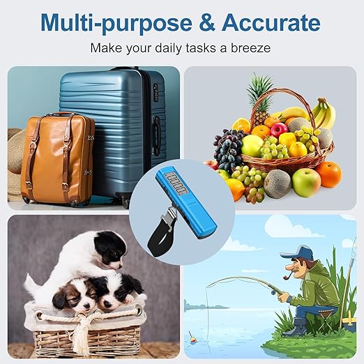 Battery-Free Digital Luggage Scale, 110lbs/50kg Portable Handheld Hanging Scale for Luggages, Suitcases, Backpacks & Bags, Easy Weighing for Travel, No Need Batteries (Blue)