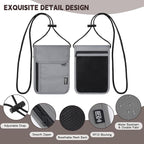 Likesing 5.5" L x 7.9" W Travel Neck Wallet, RFID Blocking Passport Holder for Travel Women Men, Security Lightweight Travel Wallet, Neck Passport Pouch Gifts for Traveling(Light Grey)
