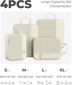 Percover Compression Packing Cubes 4-Piece Set, Packing Cubes Compression for Travel with Label Pockets, Travel Organizer for Carry On & Checked Luggage, Beige