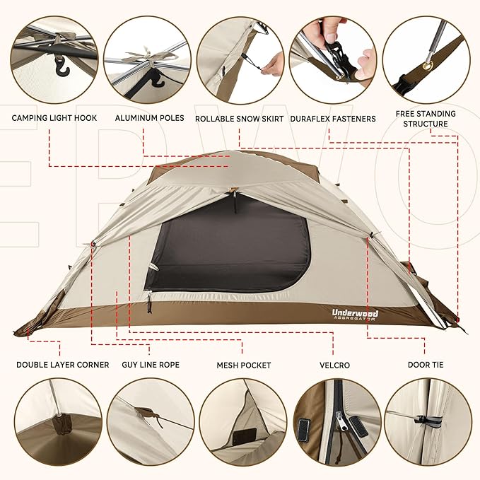 1/2 Person Backpacking Tent for 4-Season - Winter Waterproof Tent for One Person, Lightweight Camping Gear for Backpacking, Easy Set Up Cold Weather Essentials by Underwood Aggregator