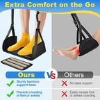 Airplane Foot Hammock for Plane Travel, Detachable Bamboo Airplane Foot Rest for Long Flight, Desk Foot Hammock with Extended Adjustable Strap to Relax Your Feet, Foot Sling Travel Essentials