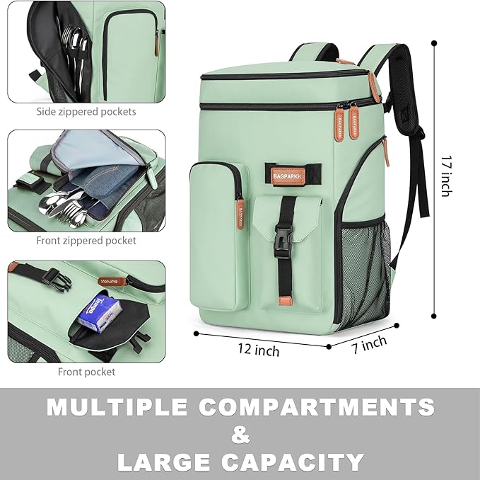 BAGPARKK Insulated Cooler Backpack,33/45 Cans Multifunctional Double Deck Leakproof Cooler Bag with Sternum Strap,Large Capacity Lightweight Travel Camping Beach Backpack