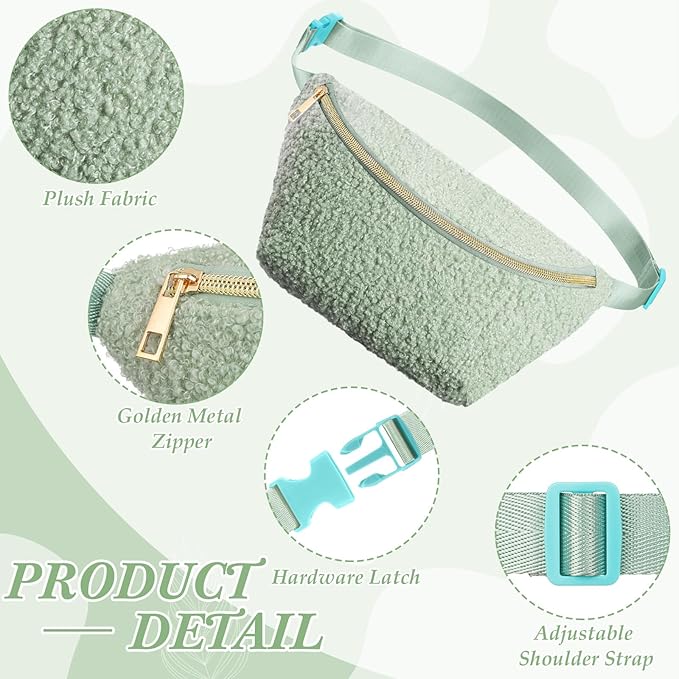 Amylove 9 Pieces Fanny Packs Nylon Waist Bag Zipper Travel Running Bag with Adjustable Strap for Women Men(Plush,Light Color)