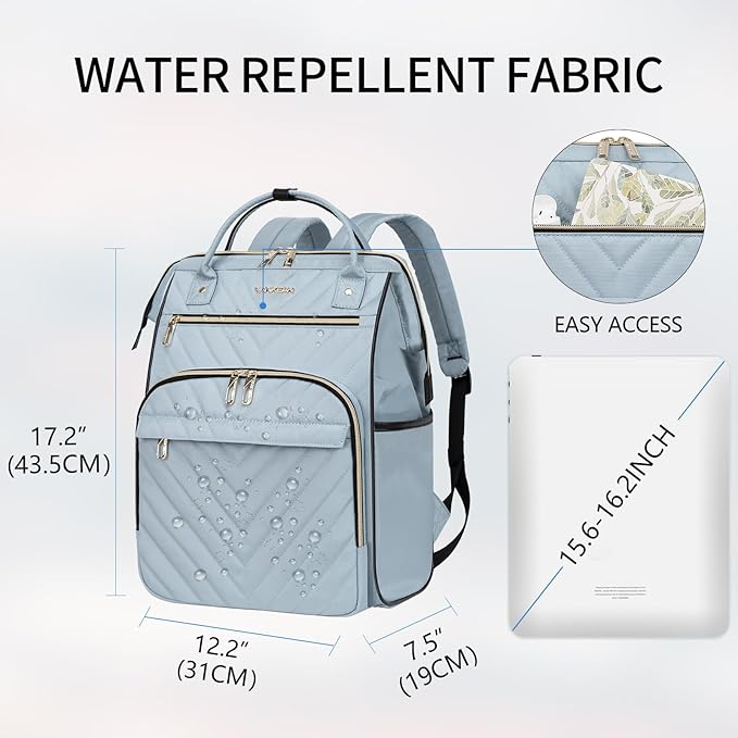 VANKEAN 17 Inch Laptop Backpack for Women Fashion Computer Work Bag, Large Capacity Waterproof, College Daypack Business Travel Backpack, Light Blue