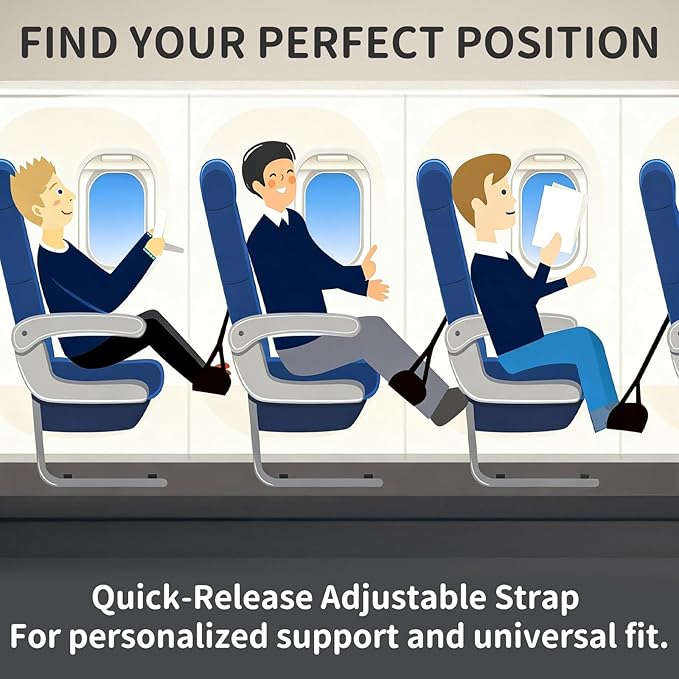 Airplane Foot Rest Hammock for Flight, Adjustable Foot Rest Under Desk, Portable Wide Foot Support for Long Trips & Office, Travel Essentials, Best Airplane Gadgets & Travel Gifts (1 PC)