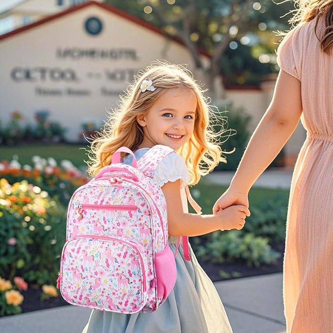 RHCPFOVR Kids Backpack for Girls - Girls Backpack 3-8 Ages Unicorn for Kids 15 Inch School Bookbag for Kindergarten Elementary School Bookbag for Girl 1st 2nd Grade
