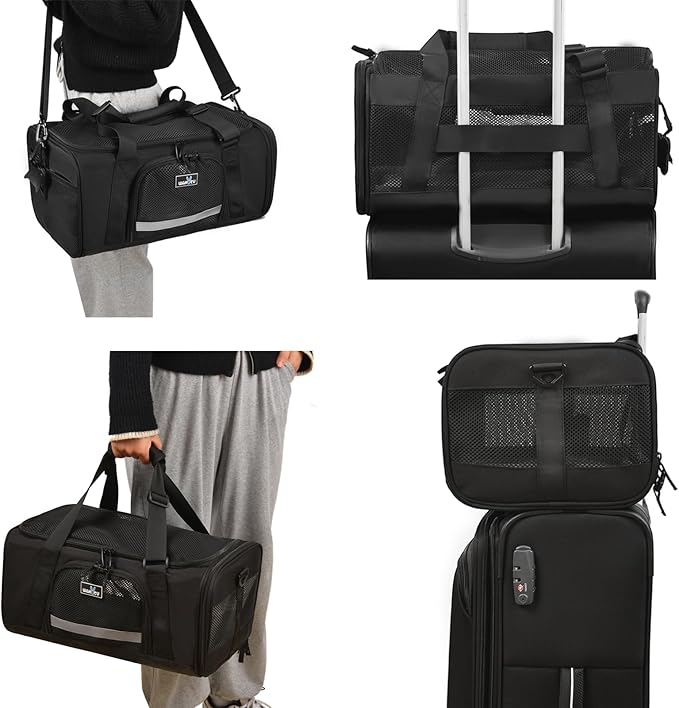 Wakytu Airline Approved Pet Carrier, Collapsible Cat Carrier, Expandable Dog Carrier, 900D High Density Oxford Cloth, Wear-Resisting, Anti Tearing, Safety Lock Zipper, Reflective Tape