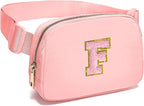 Gitus Customizable Gifts for Girls Age 6-8 8-10 Belt Bag Fanny Pack with Initial for Girls Birthday Gifts for Teenager Girls Teen Girl Gifts Trendy Stuff （Light Pink-F）