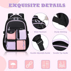 Kids Backpack, Backpack for Girls for Elementary School Multiple Pockets Ages 6-10(Black)