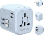 EPICKA 35W Universal Travel Adapter with 2 AC Outlet, European Travel Plug Adapter with PD Fast Charging, 6-Port (2 AC/2 USB-C/3 USB-A) International Power Adapter - Travel Essentials (TA-205, Blue)