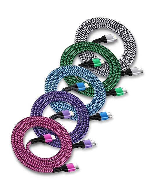 USB-c to Lightning Cable 6 Feet/5pack, Phone Charger Braided Wire Power Line Fast Charging for Apple 14 Pro Max Plus 13 12 11 10, Apple Original Certified Usbc Lightening Cord C Type Lighting Cords