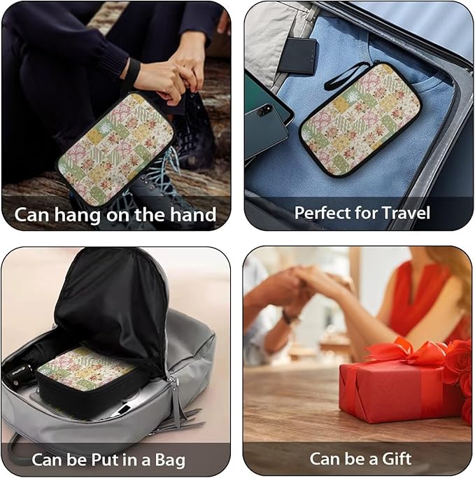 Floral Patchwork Electronic Organizer Portable Cable Organizer Bag Electronics Organizer Travel Case fits Phone Power Bank SD Card Tech Accessory Large Storage Bag