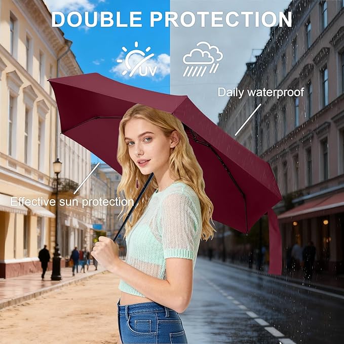 Compact Travel Umbrella with Case - Mini Umbrella for Purse, Small Lightweight &Tiny Design Perfect for Parasol Outdoor Sun&Rain Umbrellas