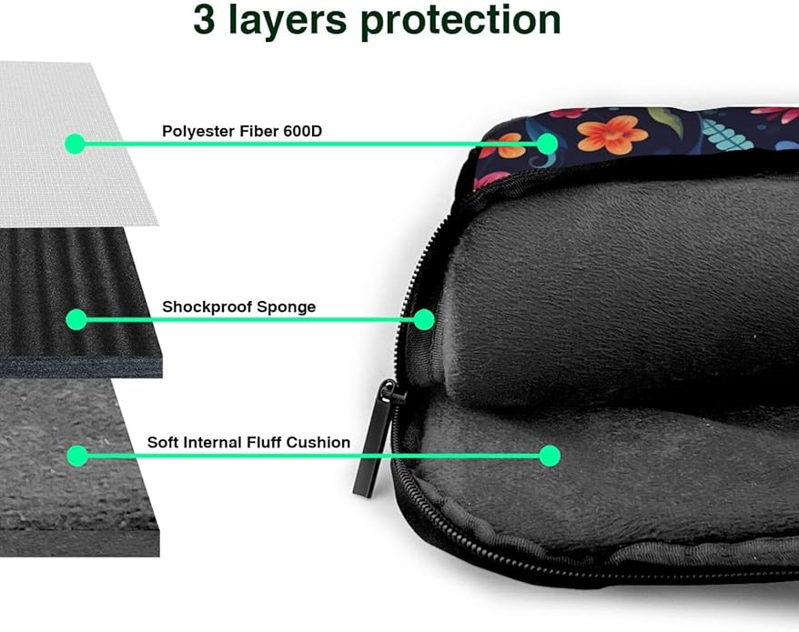 Laptop Bag Case Colorful Sugar Skull Flower Computer Messenger Shoulder Bag Laptop Sleeve Briefcase