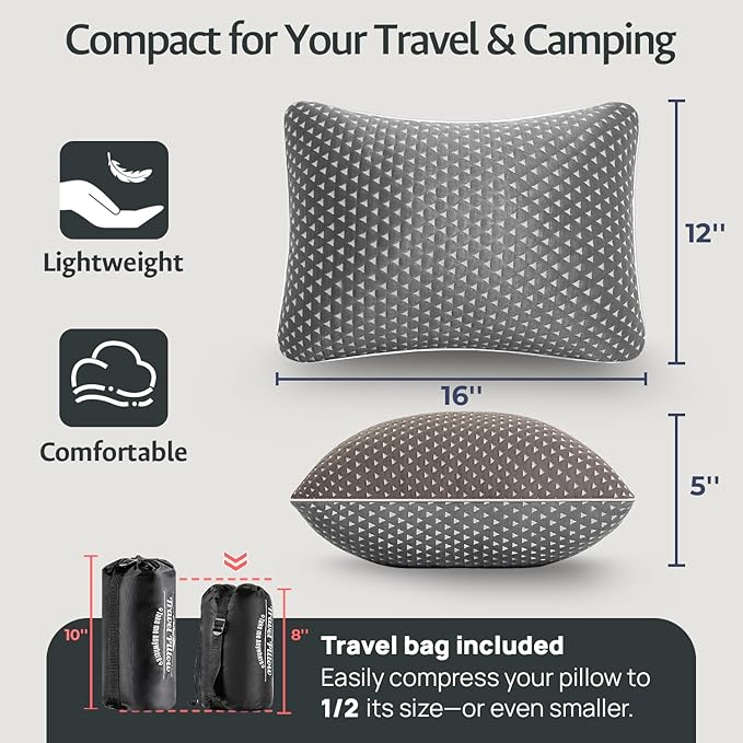 fulocean Small Cooling Memory Foam Travel Pillows for Airplanes, Compressible Camping Pillow, Adjustable Gel Shredded Foam Bed Pillow for Medium Firm Neck Knee Support, Ideal Sleeping,Car,Backpacking