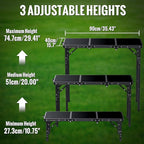 GARLLEN Folding Camping Table, 3 Adjustable Height Lightweight Folding Picnic Table, Aluminum Portable Foldable Outdoor Table for Grill, Camping, Grill, Threaded Install, 35.4" L x 15.7" W, Black