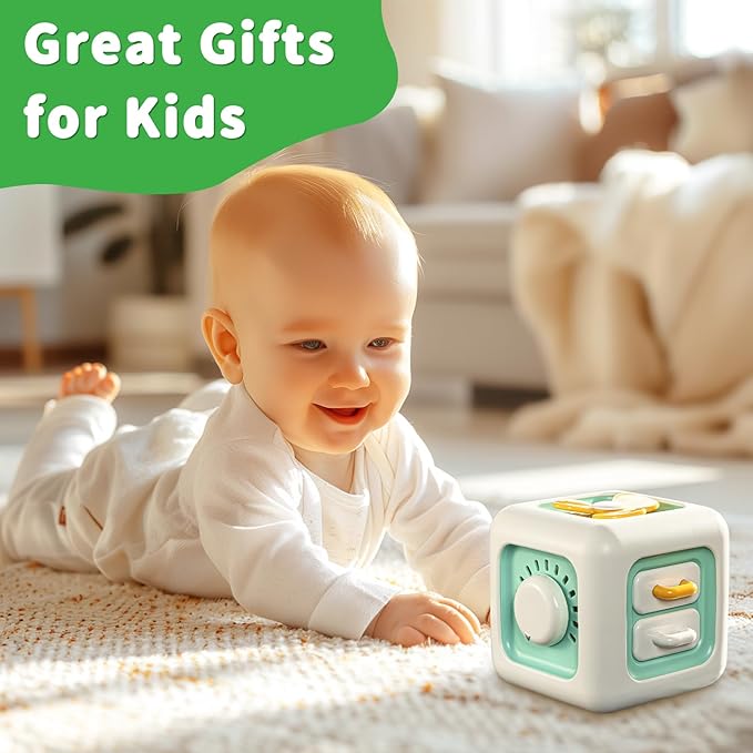 SOCBTNSO Busy Cube Toy, Sensory Toys for Toddlers 1-3, Baby Car Seat Toys 12-18 Months, Toddler Airplane Travel Toys Age 1-2, Learning Fine Motor Skills, 1st Birthday Gifts