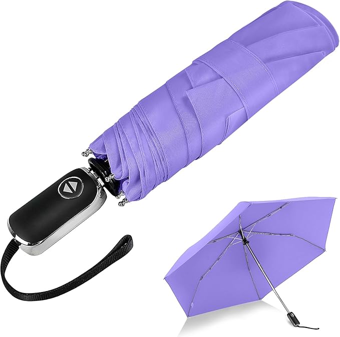 Compact Travel Umbrella for Purse - Flat Handle, Waterproof for Light Rain