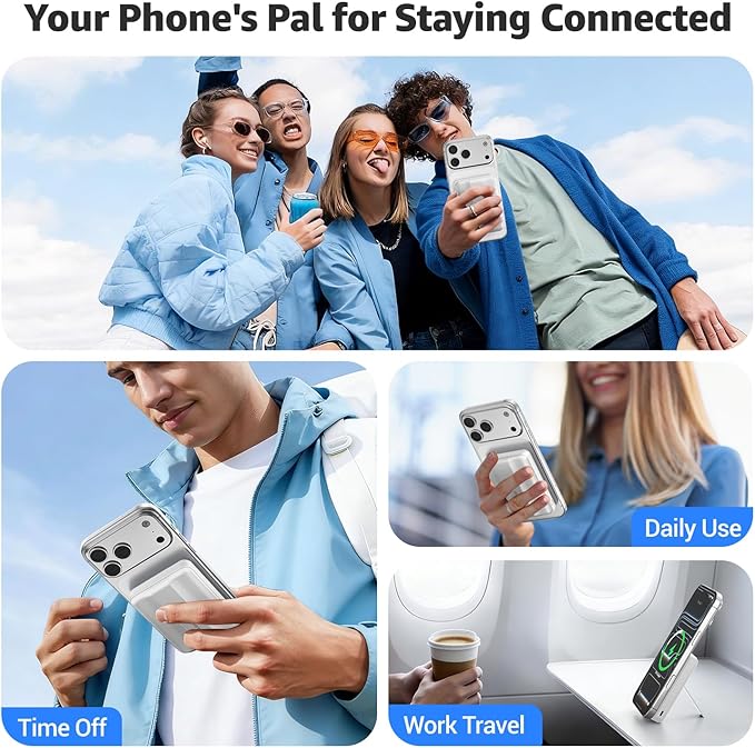 Azmuth Magnetic Wireless Power Bank 10000mAh, 15W Portable Charger Compatible with MagSafe for iPhone 17/16/15/14/13/12 Series Built-in Stand LED Display 20W PD USB-C 22.5W USB-A White