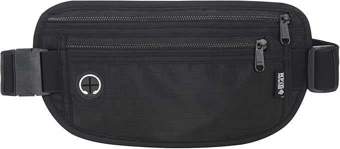 Slim RFID Blocking Money Belt for Travel - Anti-Theft Hidden Passport Holder Waist Wallet with Secure Pouch for Cash, Credit Cards & Phone Safe (Black)