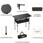 Anbte 3ft Aluminum Roll Top Camping Table Max 27.5", 2 Adjustable Height Folding Camping Table Waterproof with Storage Net and Bag for BBQ Picnic Tailgating Backyard RV Travel, 32.2” x 16”, Pure Black