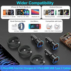 65W 4-Port USB C Super Fast Type C Car Charger for Galaxy S25/S24/S23/S22 Ultra/iPhone 17/16/15, 3 Pack QC&PD 3.0 Fast Charging Android Car Phone Charger Cigarette Lighter Adapter+6FT USB-C Cable