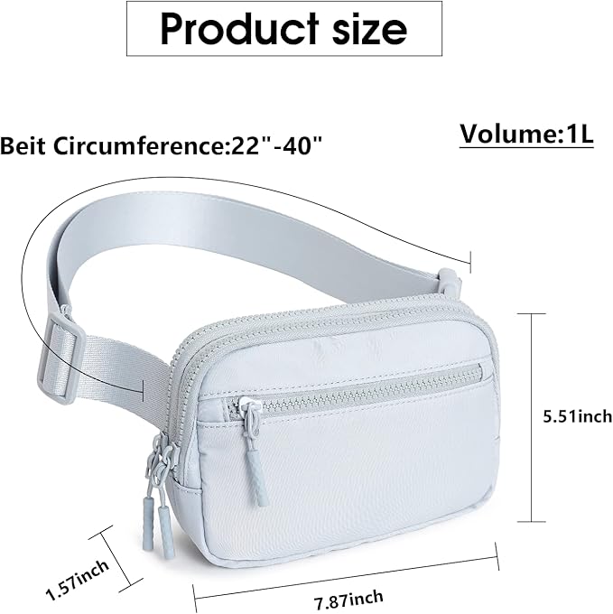 WESTBRONCO Fanny Packs for Women Men, Belt Bag with 4 Zipper Pockets, Fashion Waist Packs, Lightweight Crossbody Bags with Adjustable Strap for Workout/Running/Hiking (Light Grey)