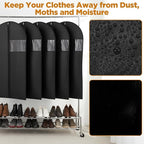 8 Pack Garment Bags for Hanging Clothes, 40 inch Washable Suit Bags for Closet Storage and Travel with Clear Window, Garment Bag for Travel and Storage, Black