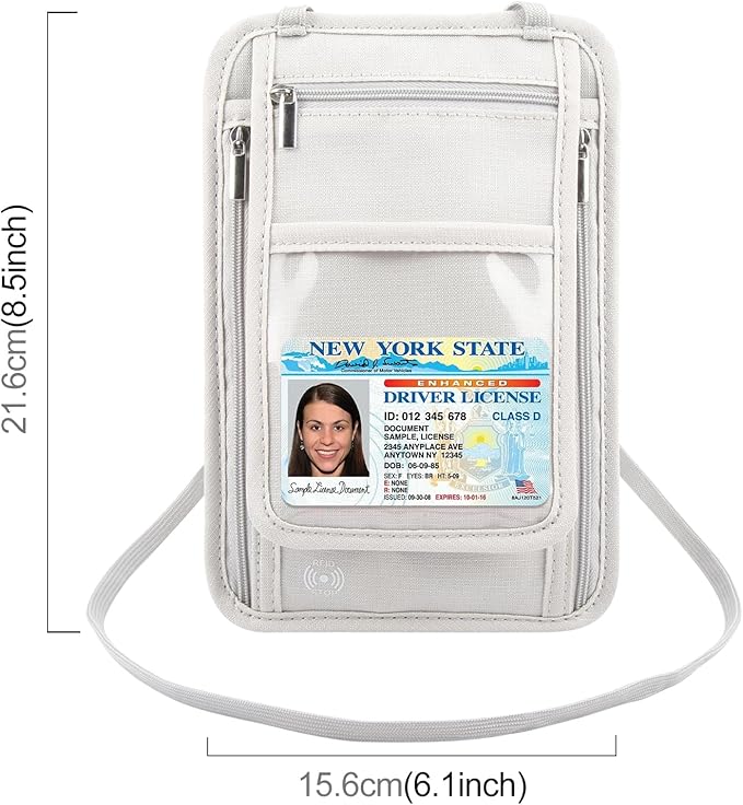 Travel Neck Wallet with RFID Blocking Passport Holder, RFID Blocking Stash Neck Wallet, Neck Storage Bag for Keeping Credit Cards & Travel Documents Safe & Small Change (Ash Gray)
