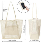 Iioscre Beach Bag for Women, Causal Hobo Pool Bags with Zipper Inner Pocket, Foldable Swim Tote Bag for Vacation Essentials