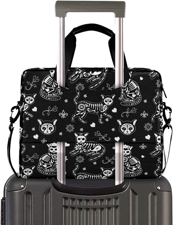 Laptop Bag 15.6 inch, Waterproof Laptop Case with Strap, Protective Laptop Carrying Case for Women&Men, Death Halloween Cats Gothic