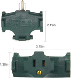 ETL Listed 3 Outlet Grounding Adapter, BTU Three Plug Outlet Adapter Splitter, Heavy Duty Grounded Power Tap, 3-Prong Outlet Adapter, Multi-Plug Extender, Green (Pack of 3)