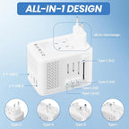 Power Converter Adapter Combo, Specially for Hair Dryers, 220v to 110v Voltage Converter with AC Socket, 2 USB C & 2 USB A Ports, Compact Voltage Converter US to Europe (White)
