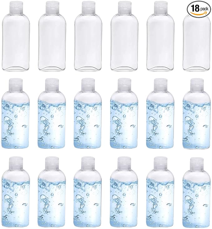 Clear Plastic Empty Squeeze Bottles 18 Pack 3.4oz/100ml with Flip Cap TSA Travel Bottle for Shampoo, Conditioner & Lotion (18 Counts)