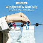 Retractable Portable Clothesline with 12 Clips, Elastic Windproof Laundry Line Rope, Indoor Outdoor Clothes Drying Rack for Camping RV Camper Travel Vacation Essentials