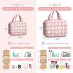 HOTOR Travel Toiletry Bag - Hanging Toiletry Bag for Women & Men, Makeup Bag/Big Comparment, Waterproof for Travel Accessories, Travel Essentials, Medium, Pink with White Daisy